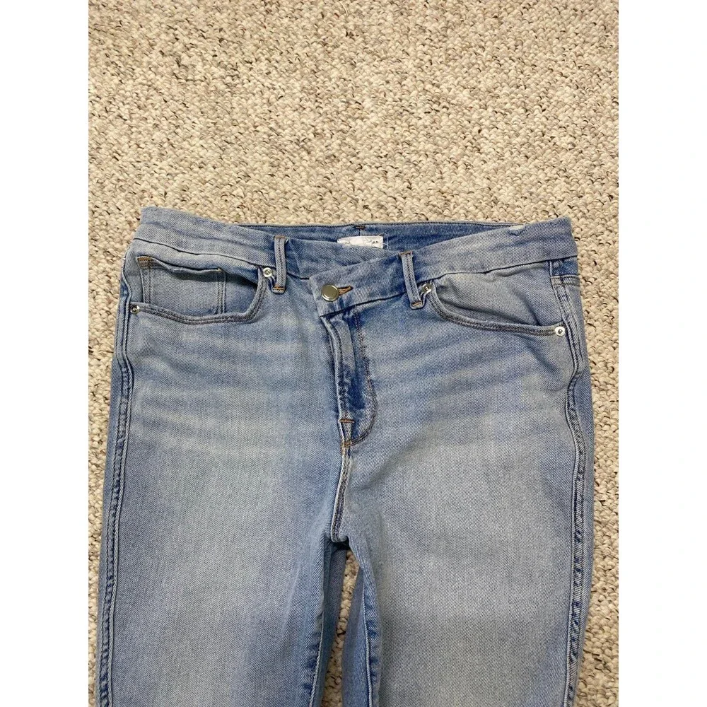 Good American Good Legs Crossover Waist Crop Skinny Size 14/32 Raw Hem BLUE410